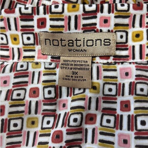 Notations Womens Geometric Short Sleeve Blouse - 3X - Polyester - Fun Retro Patt - Picture 4 of 7
